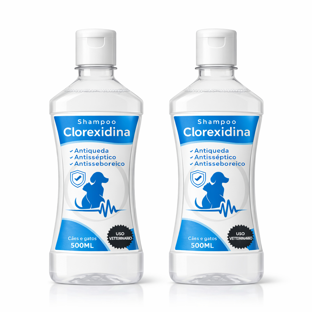 Kit 2 Shampoo Clorexidina 500ml - Limpeza Dermatológica Antiseborreia Antiséptico Queda de Pelos