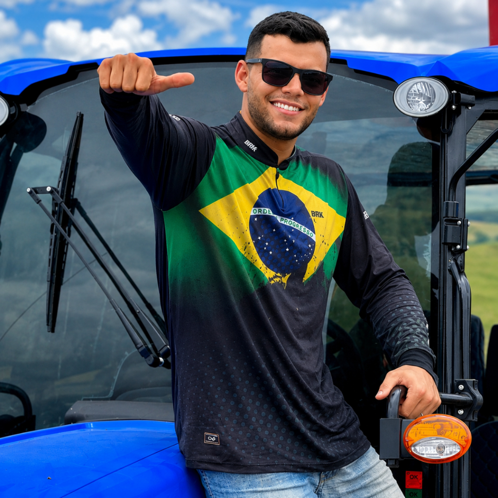Camisa do Agro Pesca Masculina Brk Bandeira Brasil Térmica Esportiva Natação Futebol Agro Uv50+