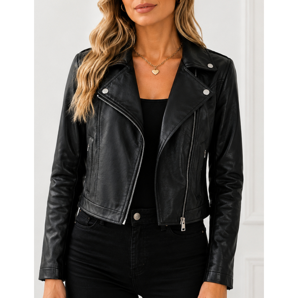 Jaqueta De Couro Courino Feminina Com Ziper Inverno Elegante Premium Couro Fake