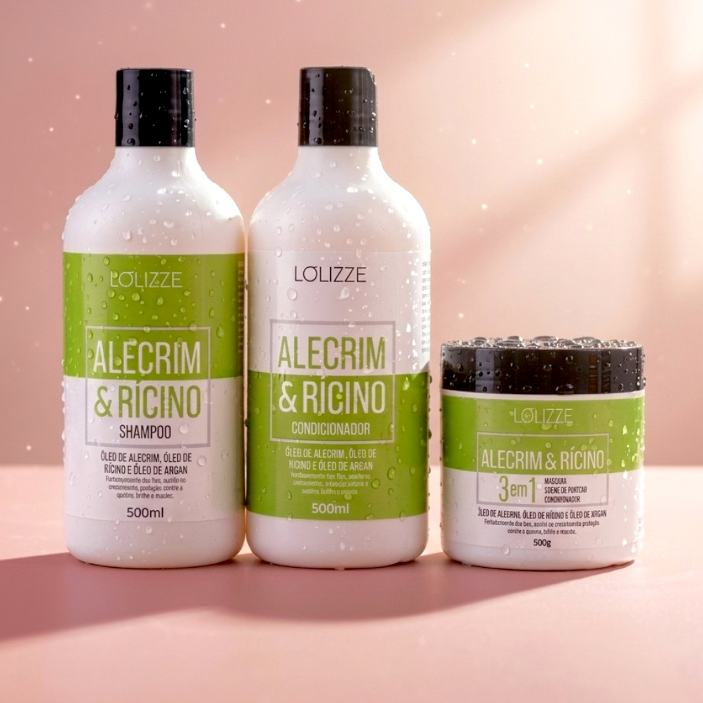 Kit Shampoo + Condicionador + Máscara Antiqueda 500ml/Alecrim e Rícino Crescimento e Fortalecimento Dos Fios