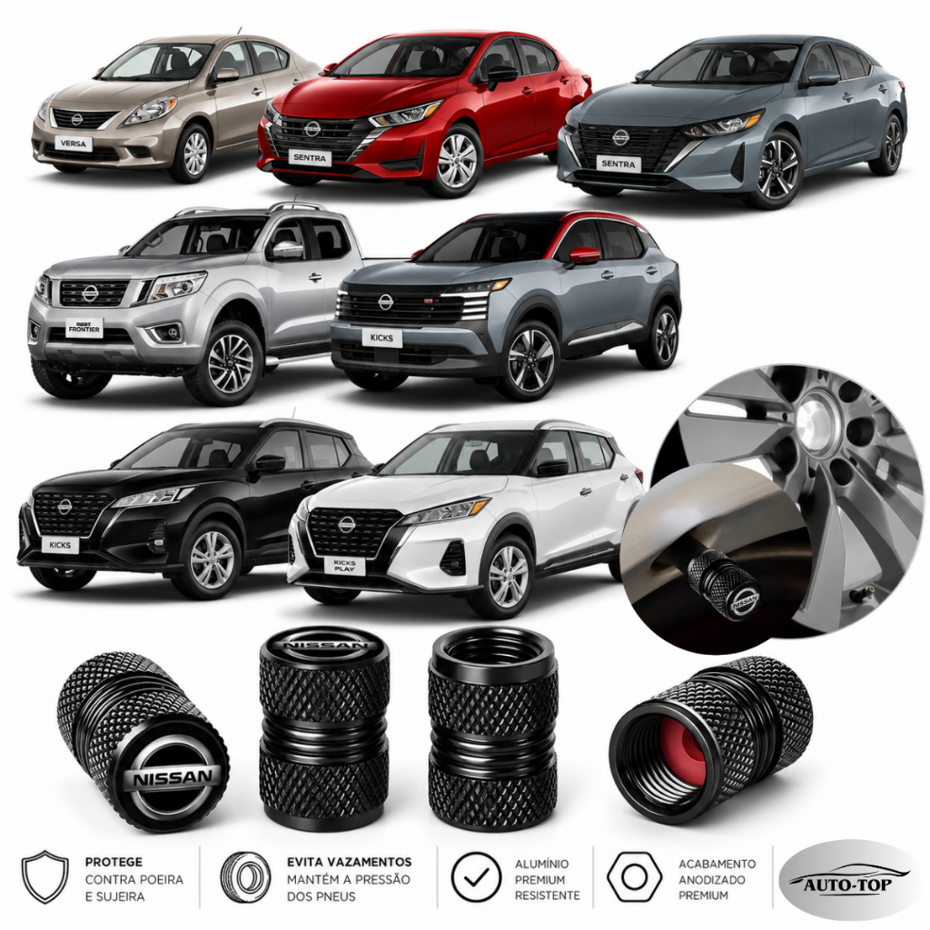 Kit 4 Tampas Bico de Pneu Universal Para Veículos Nissan, Kicks, Versa, Sentra, Frontier, March