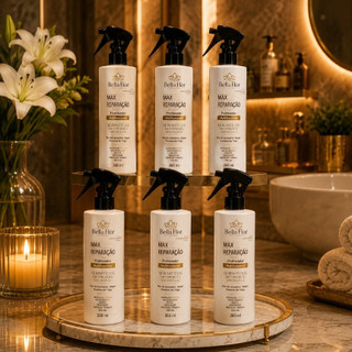 Kit 6 Reparador de Pontas 250ml Protetor Térmico Anti-Frizz D-Pantenol Óleo de Argan e Coco Bella Flor Finalizador