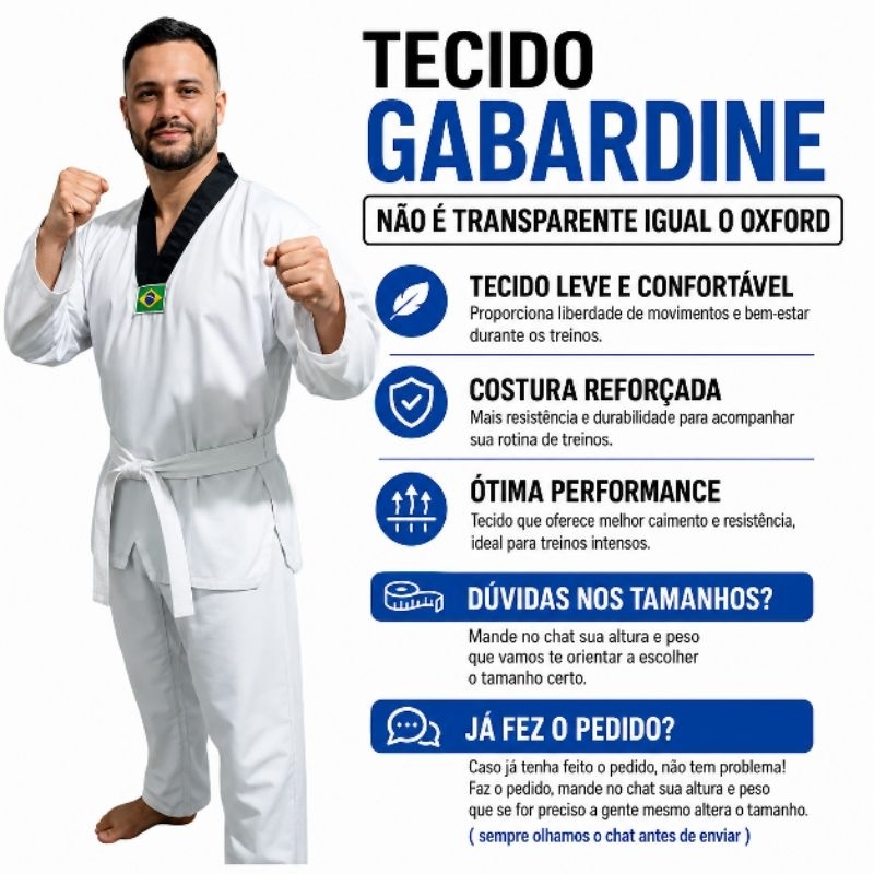 Dobok Taekwondo Gola Preta Gola Branca Kimono Adulto Infantil Unissex