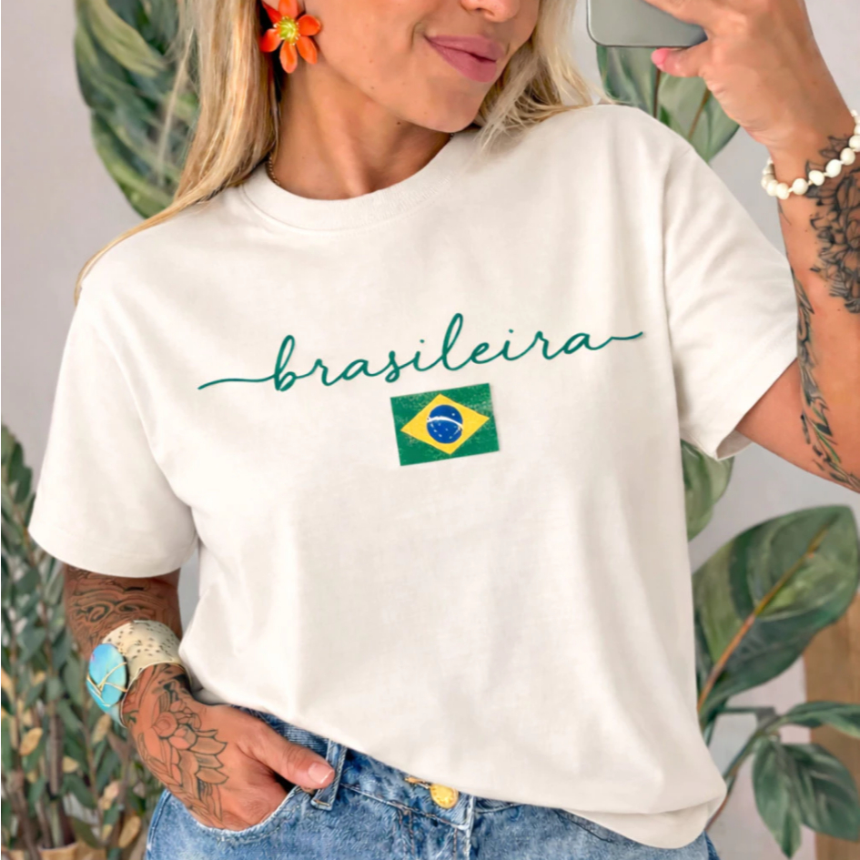 Camiseta Feminina Brasil 100% Algodão Copa Do Mundo Camisa Brasileira Seleção
