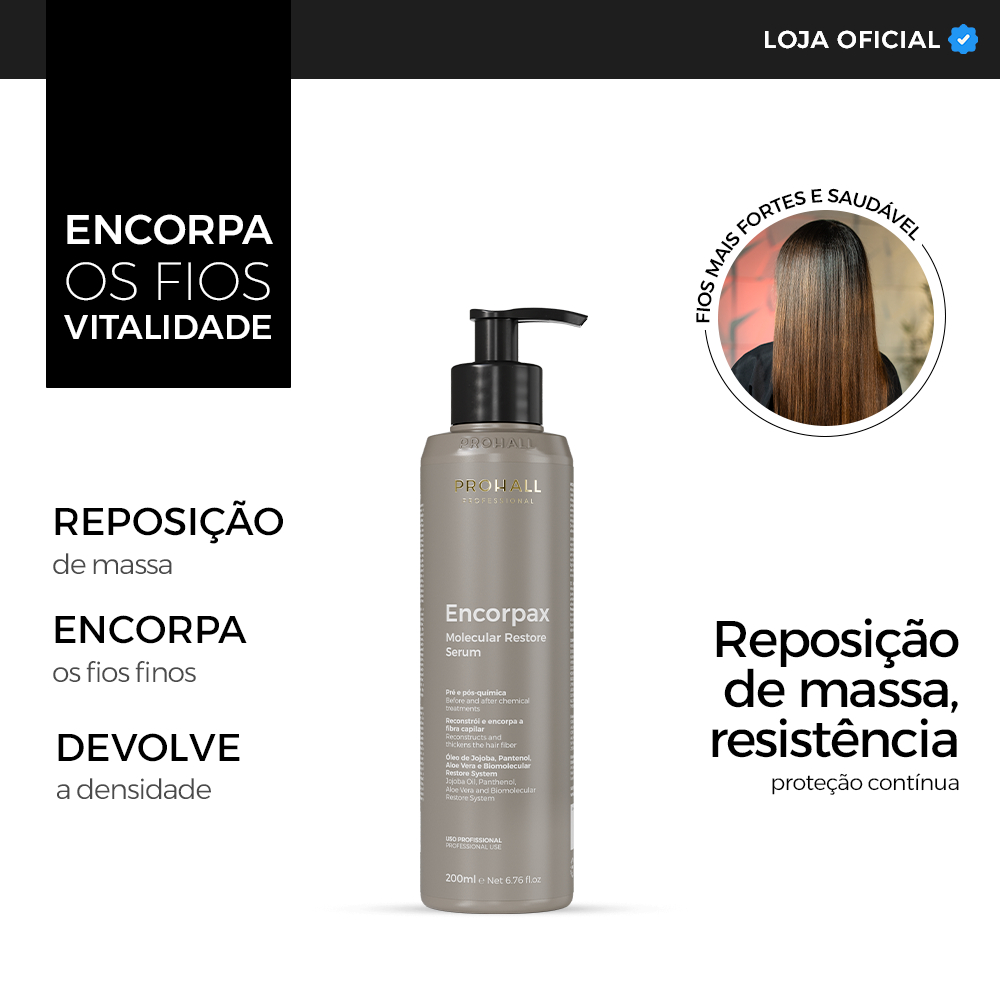 Serum Capilar Reposição de Massa e Encorpamento dos Fios Encorpax Prohall 200ml