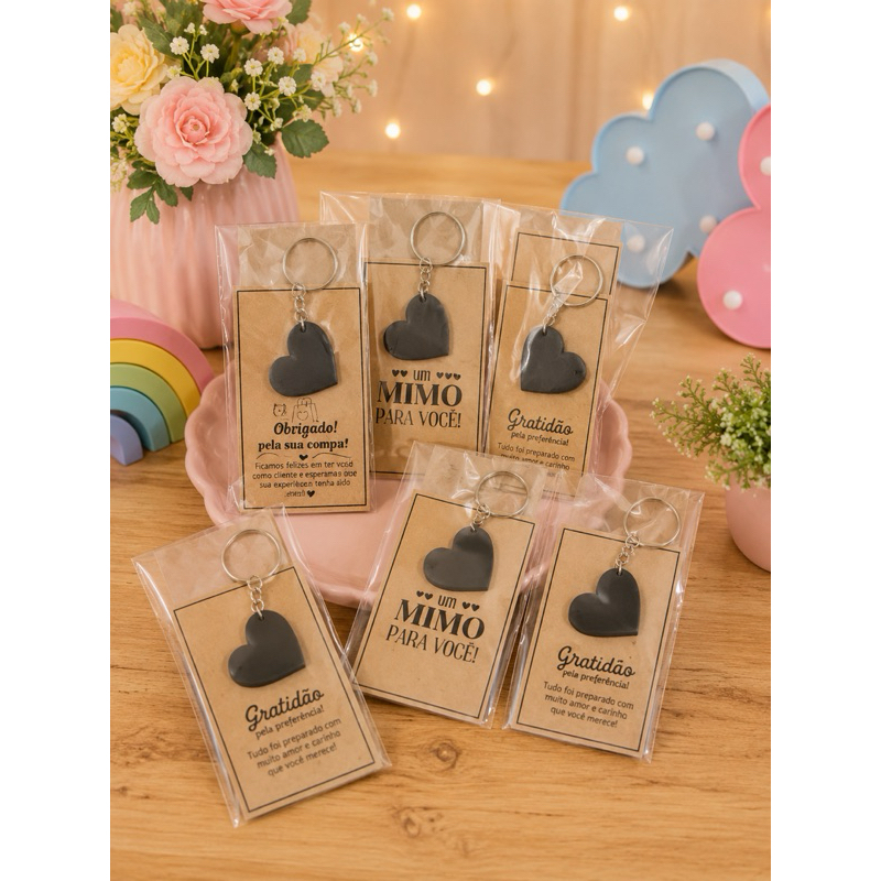 Kit Chaveiro Coração em Acrílico Espelhado Lembrancinha e Brinde Personalizado