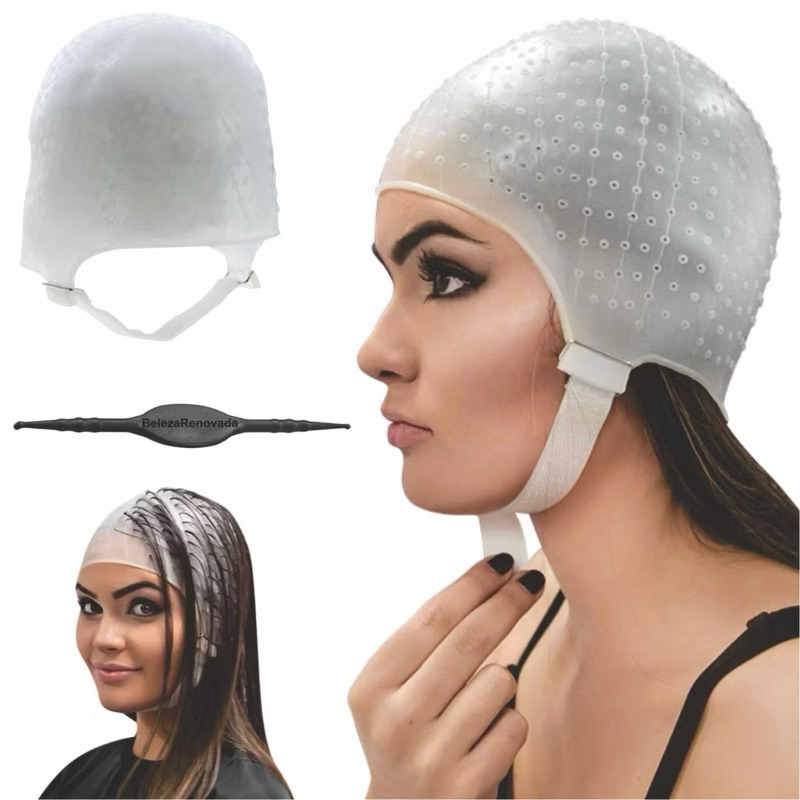 Envio Imediato | Touca Para Fazer Luzes Mechas Californiana Reflexos 1000 Furos Silicone Profissional Regulável