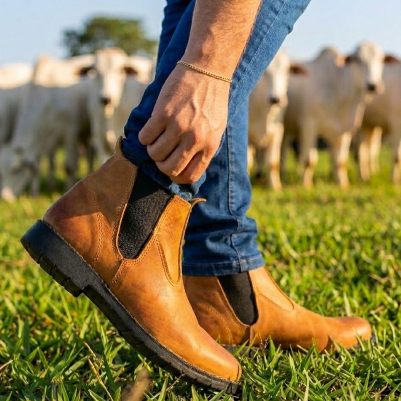 Botina Masculina Mateira em Couro Legítimo e Sola de Pneu