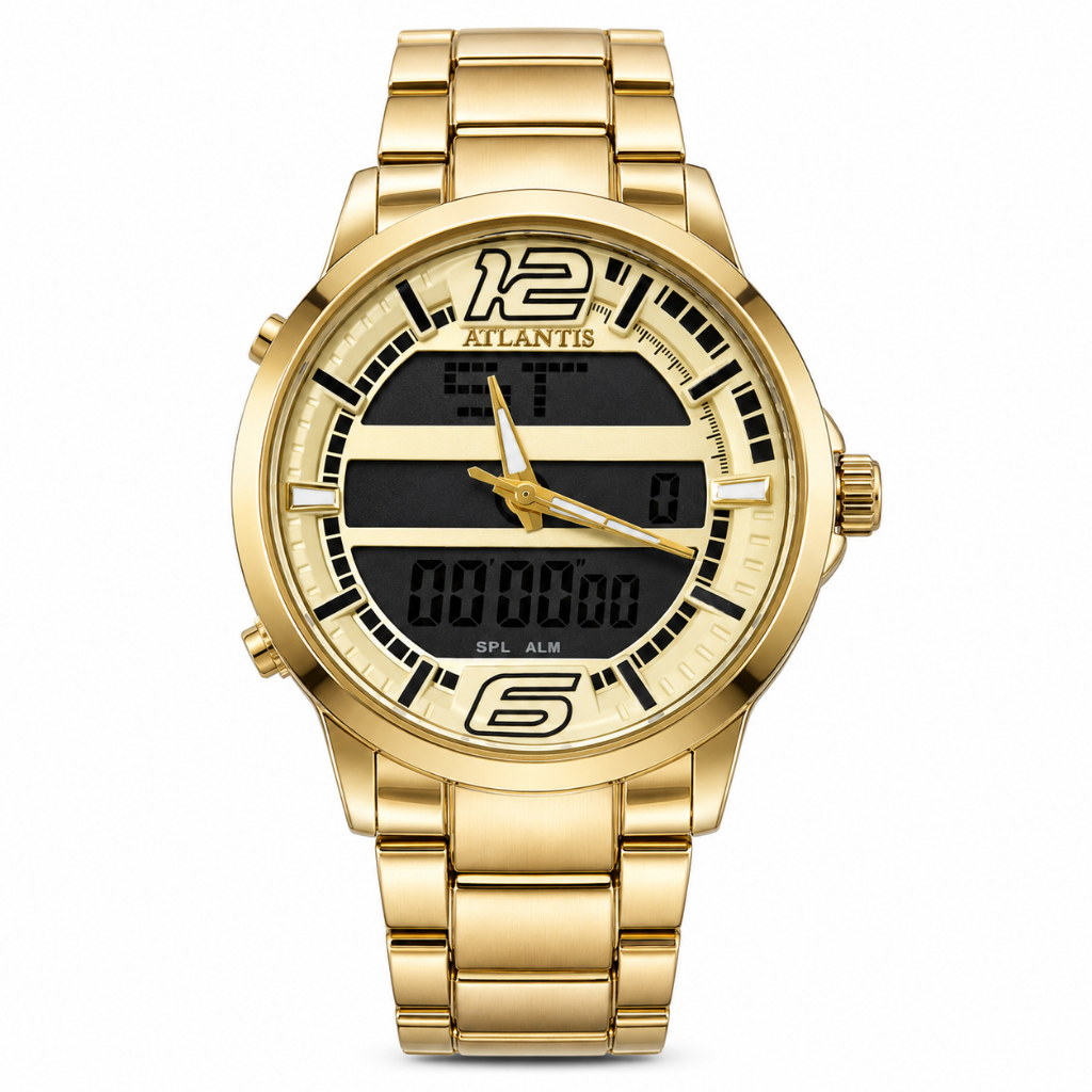 Relógio De Pulso Masculino Atlantis Dourado Analógico Digital Luxo Esportivo Promocão Pronta Entrega.