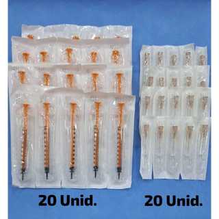 Seringa de insulina Resíduo Zero 1ml Com Agulha 26G 13x0,45 OU 30G 13x0,30 Medix Kit 20 unidades