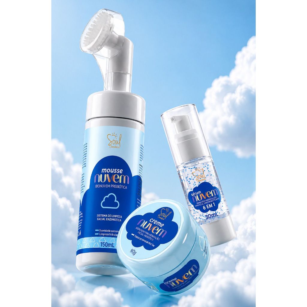 Kit Skincare Nuvem Limpeza Facial Soul Cosméticos Mousse Serum Creme Hidratante Anti Acne Clareado Todos Tipos De Pele
