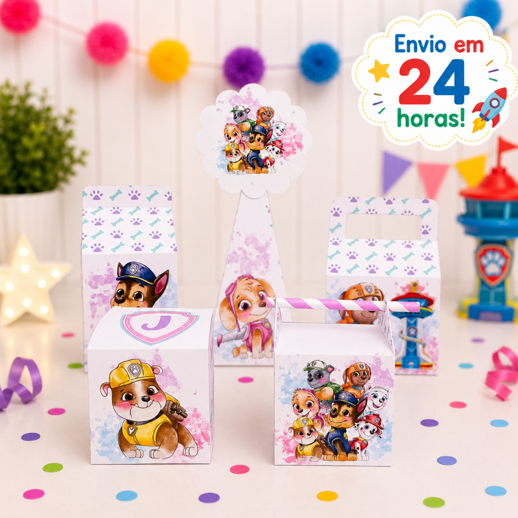 LEMBRANCINHA FESTA INFANTIL PATRULHA CANINA ROSA PERSONALIZADO KIT DECORAÇÃO ANIVERSÁRIO INFANTIL