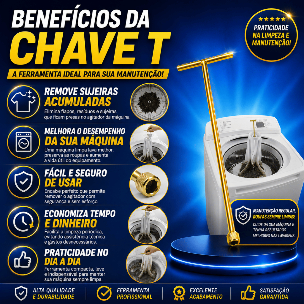 Chave T 10mm Longa 62cm Maquina de Lavar Roupa Retirar Agitador Abridor Maquina Modelo Universal