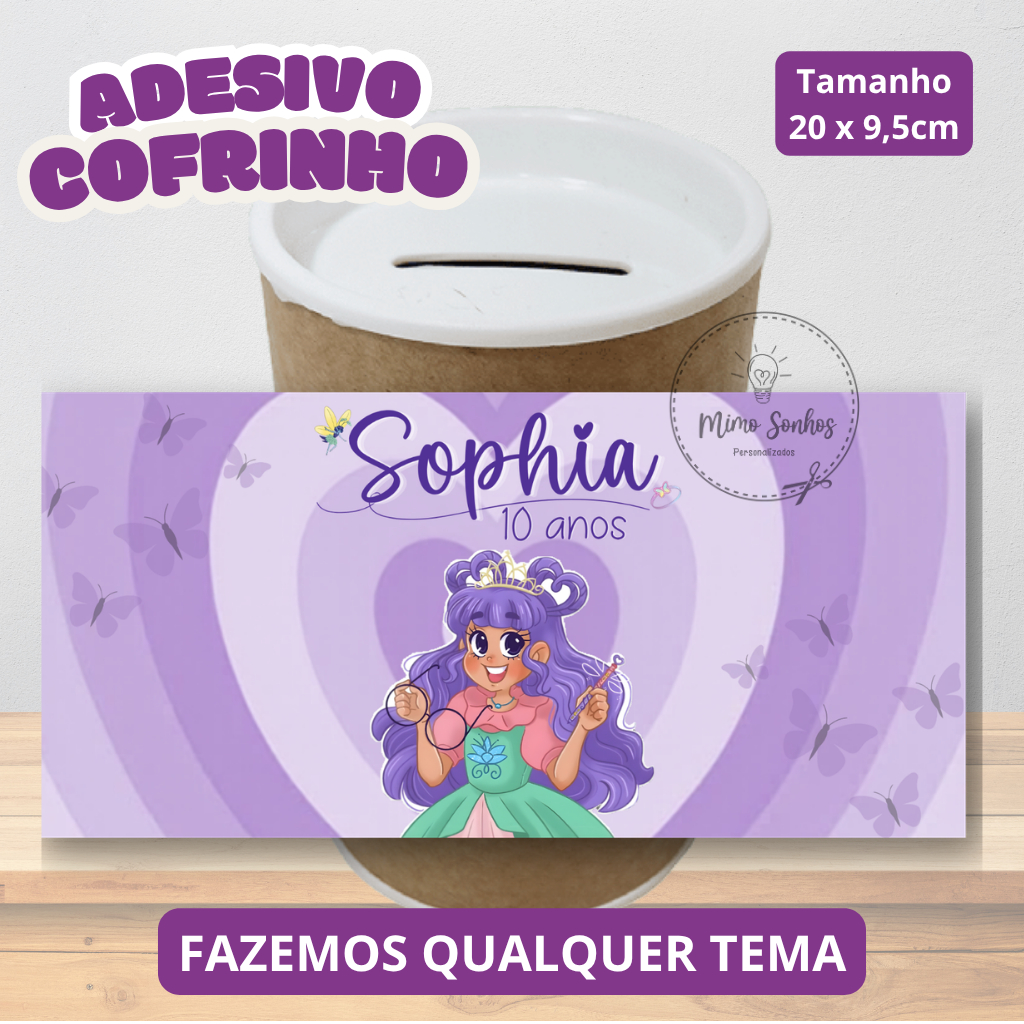 Adesivo para Cofrinho Personalizado Princesa Desastrada| Lembrancinhas para Festa | Festa Infantil