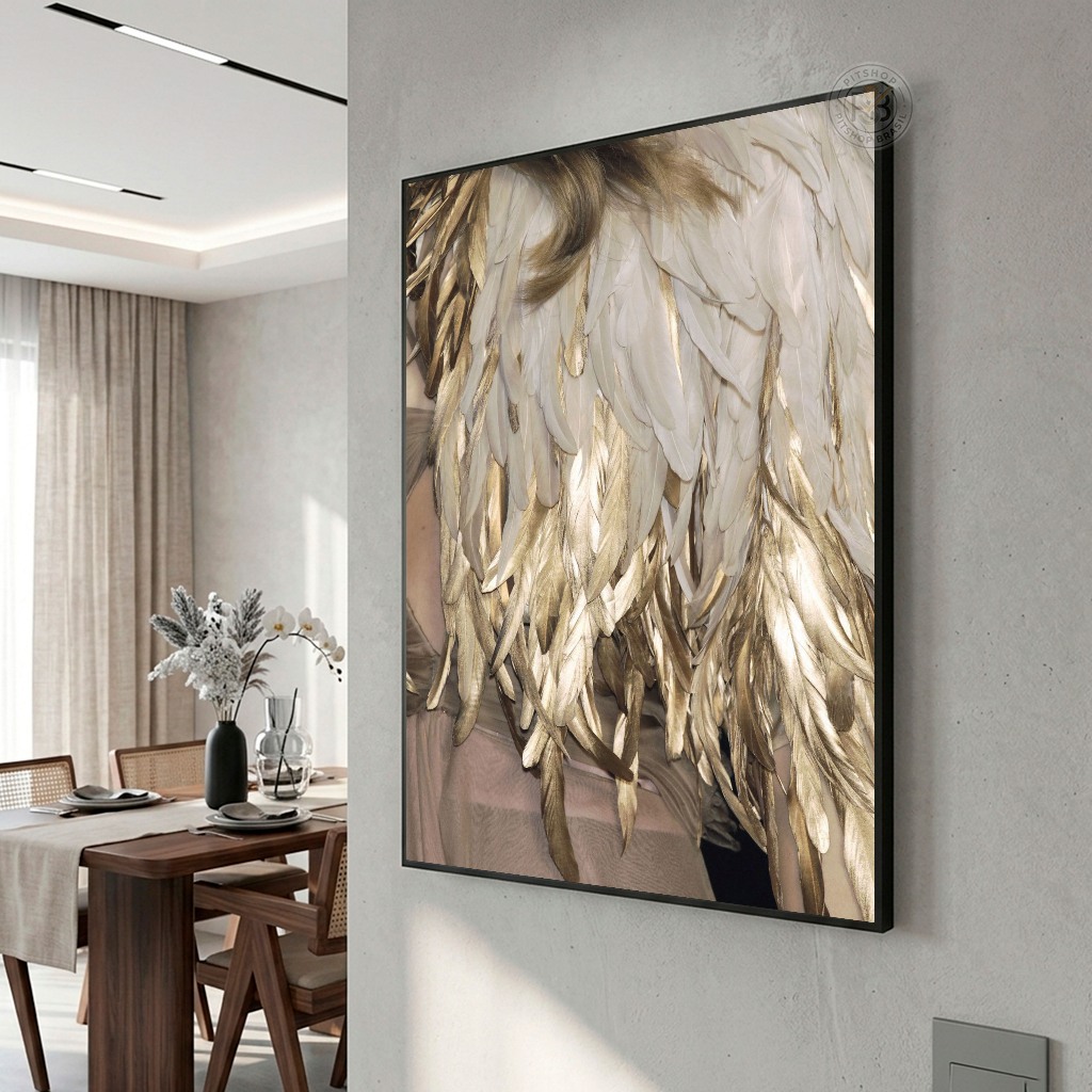 Quadro Decorativo Asa Anjo Dourado Decoração de Parede Sala Quarto 1 Peça