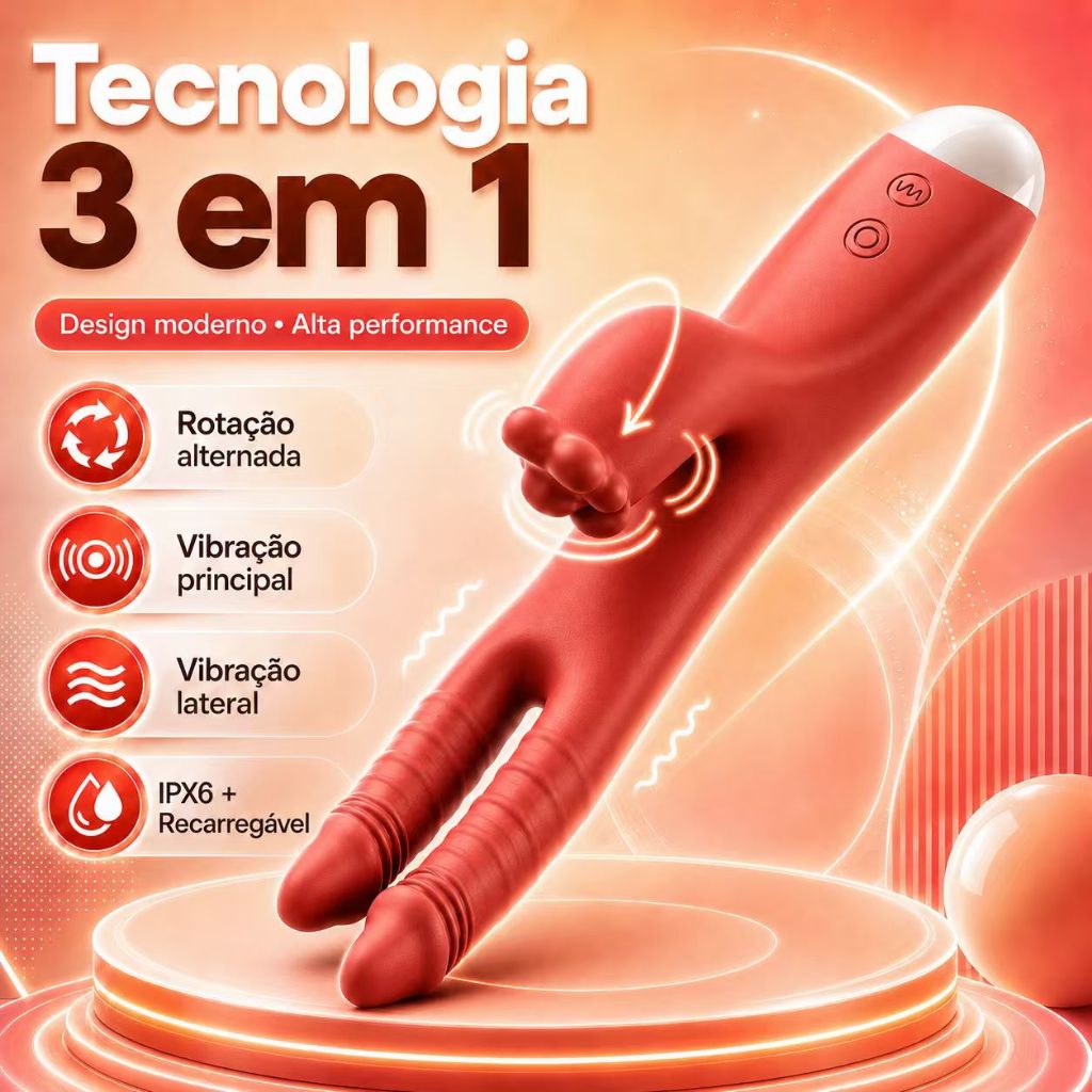 Vibrador 2 em 1 Duplo Feminino com Vai e Vem Alternado e Lambida para Ponto G e Clitóris