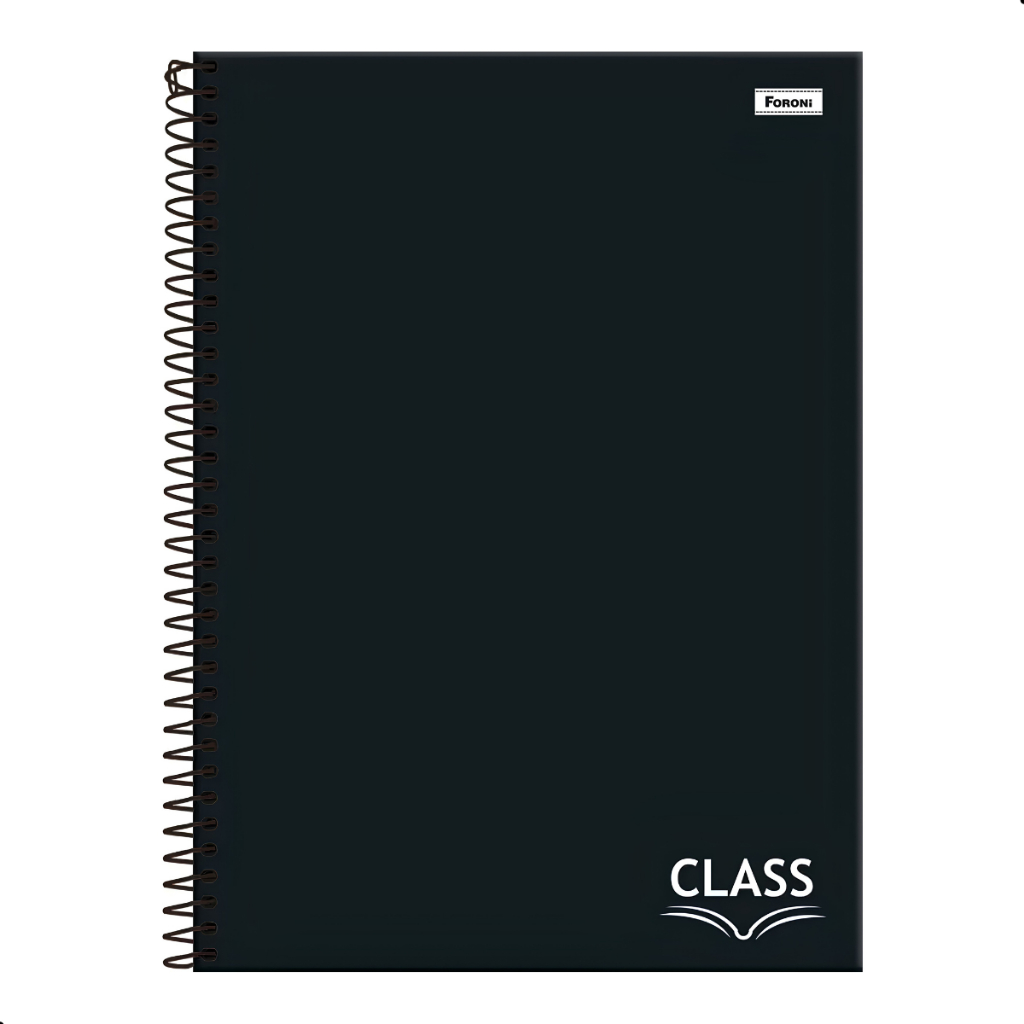 Caderno Universitário 10 Matérias 160 Folhas Espiral Preto Class Foroni Capa Dura Escolar