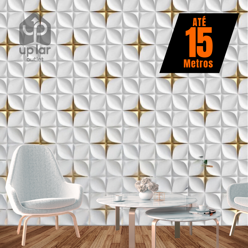 Papel de Parede 3D Cinza Dourado Geometrico Adesivo Autocolante Rolo 5m x 45cm Sala Quarto