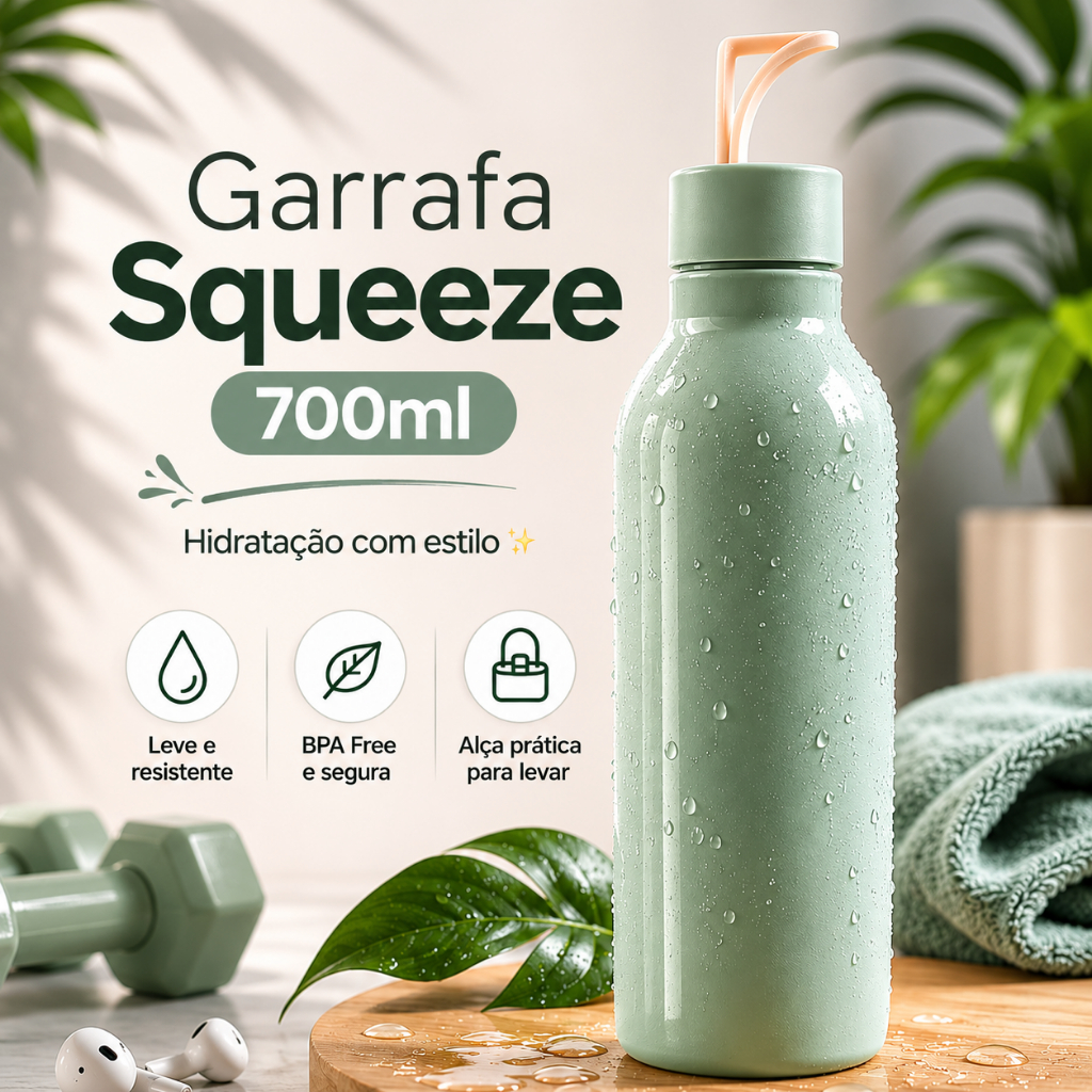Garrafa Squeeze 700ml OU Liv Água Academia Fitness Treino Trabalho Dia a Dia BPA Free