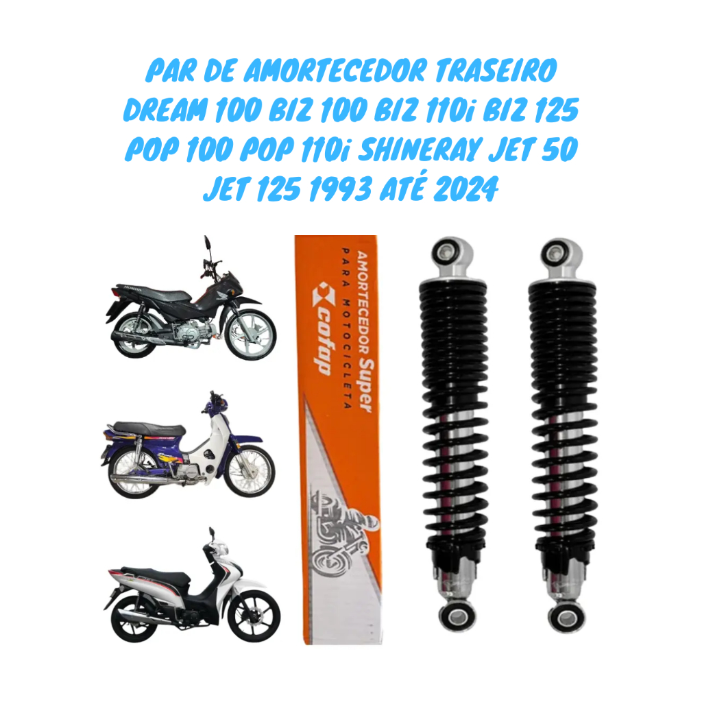Par Amortecedor Suspensão Traseira Honda Dream Biz Pop Shineray Jet 50 100 110i 125 Original Cofap