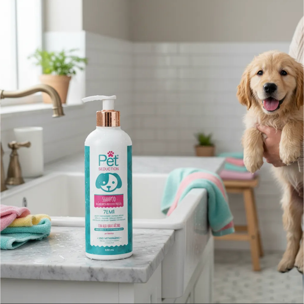 Shampoo pra Cães 7 Em 1 Pet Seduction 500ml Hipoalergênico Vegano Aloe Vera Filhotes E Adultos