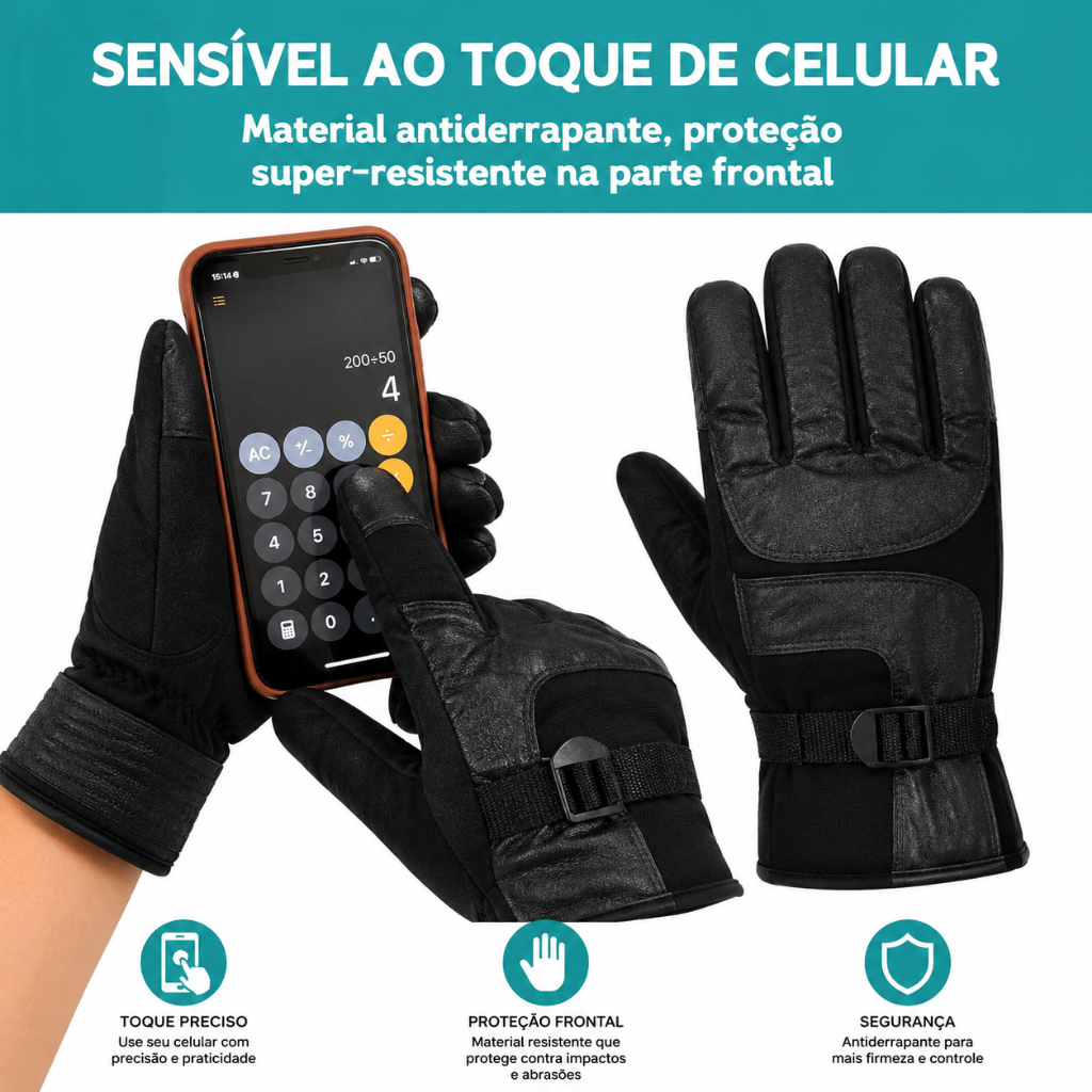 Luva Motoqueiro Motocicleta Forrada Quentinha Protege Contra Frio Vento Absorve Impacto
