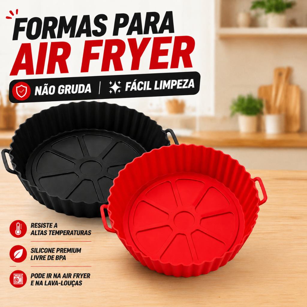 Kit Forma Para Air Fryer Reutilizavel Silicone Antiaderente Forno Microondas