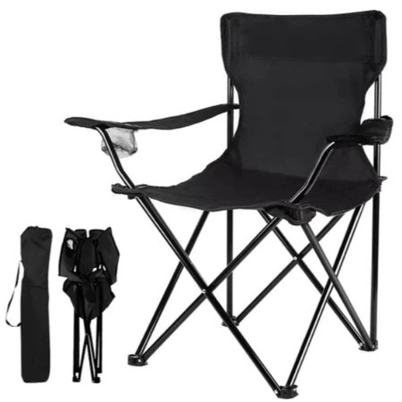 Cadeira Dobrável Com Porta Copos Aço Para Camping -PRETO016/VERDE016