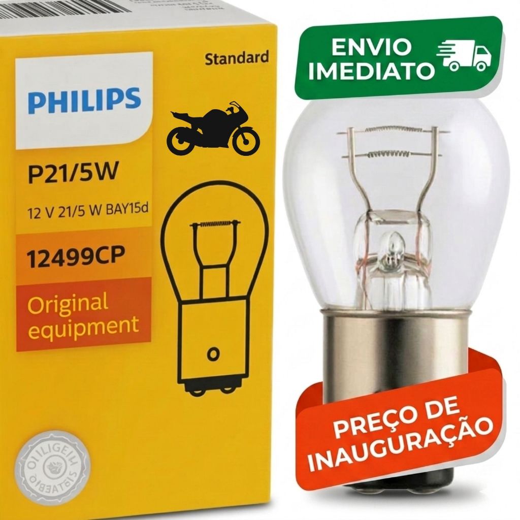 Lâmpada 2 Polos P21/5W Original Philips Lanterna Freio Traseira Moto CG Titan Fan Biz 125 150 160 Twister XRE 12499CP