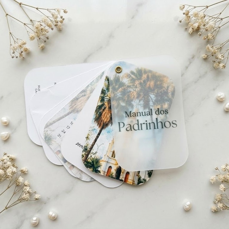 Manual de Padrinhos Retangular Personalizado com Capa Simples, Hot Stamping dourado/prata ou Vegetal