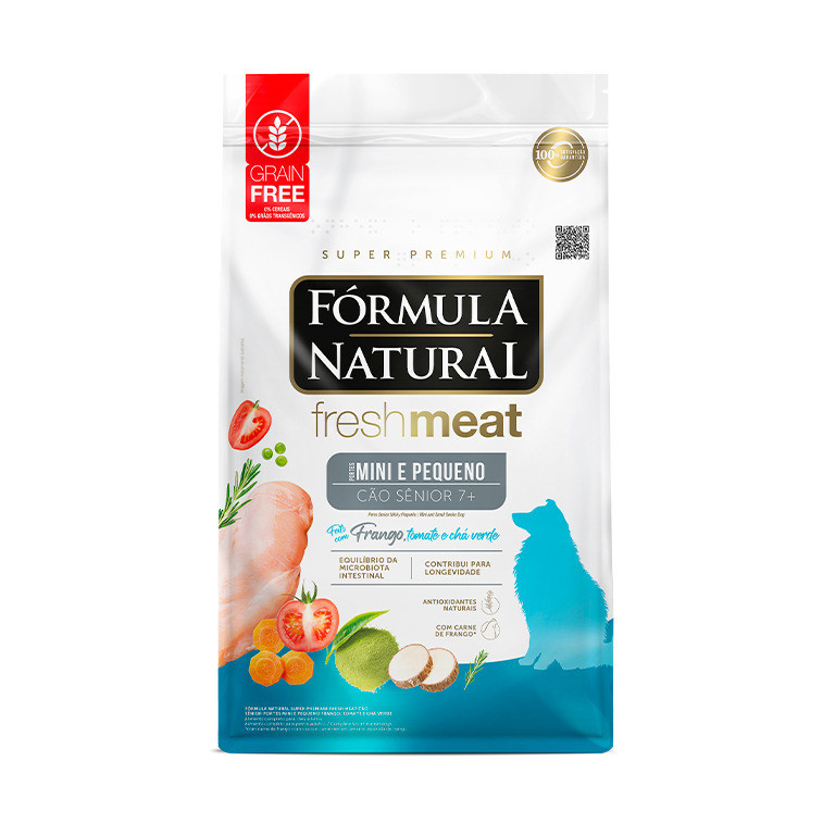 Ração Fórmula Natural Fresh Meat 10,1Kg Cão Sênior Portes Mini e Pequeno Frango, Tomate e Chá Verde