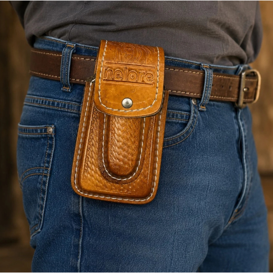 Bainha Canguru Porta Celular e Canivete Couro Country 20,5x11 Com ou Sem Canivete