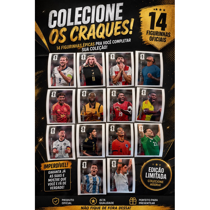 Kit com 14 figurinhas da Copa 2026 Coca Cola