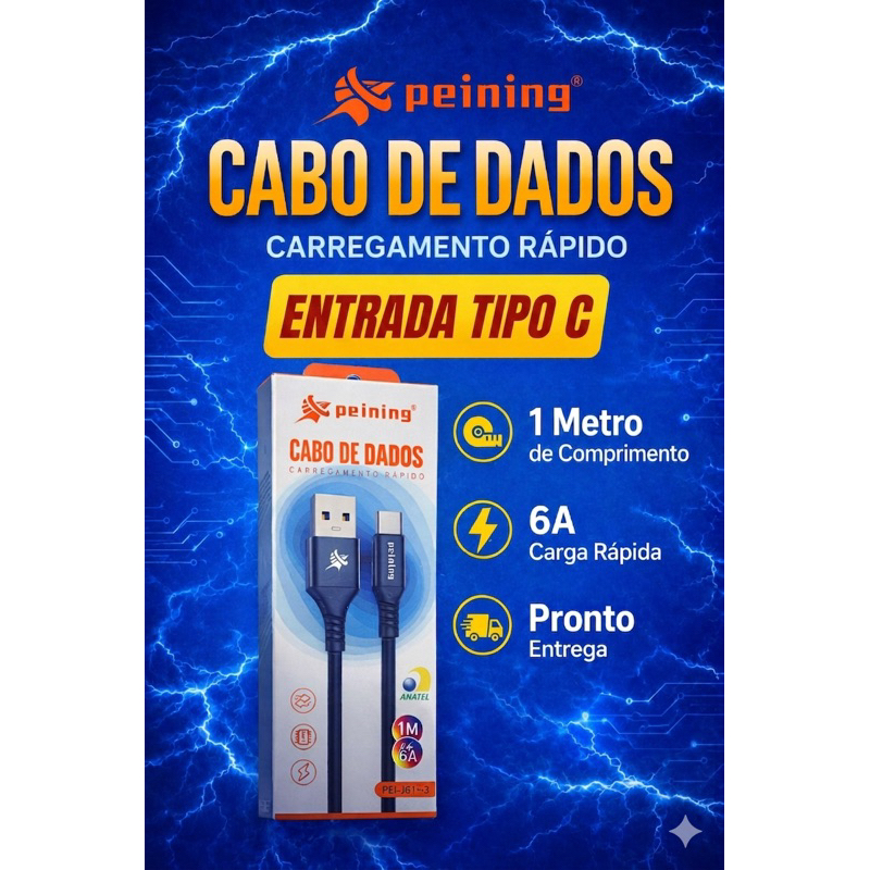 Cabo de Dados/Carregador Peining Apple iPhone Android Reforçado 1 Metro USB-C e Lightning