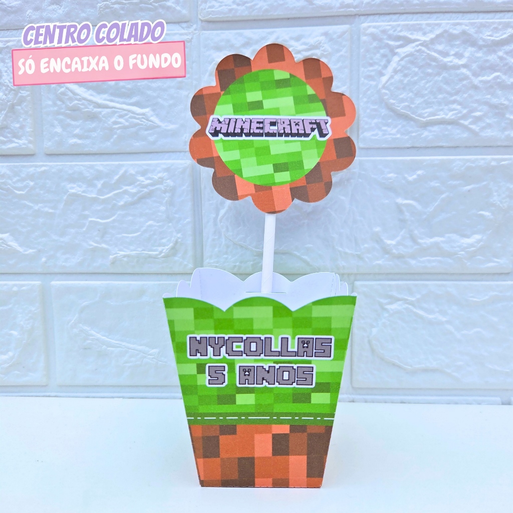 Cachepô Centro de Mesa Minecraft | Personalizado | Lembrancinha de Festa | Aniversário