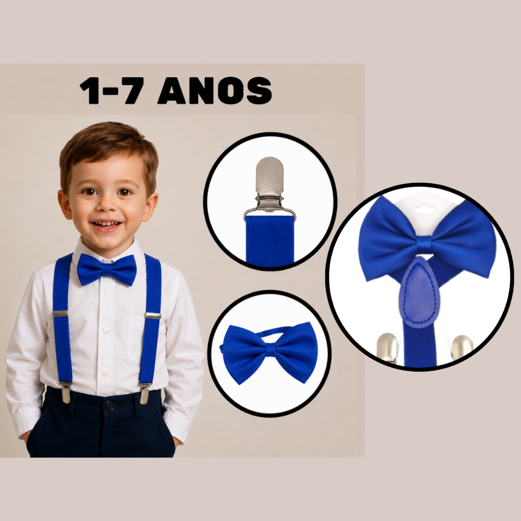 Kit Suspensorio+Gravata Borboleta Ajustavel Infantil Criança Masculino Pajem Festa Casamento