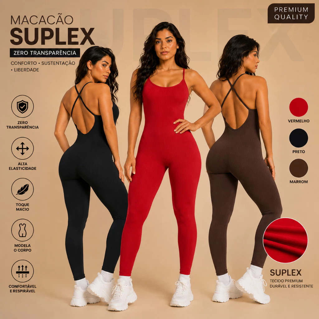 Macacao Feminino Academia Suplex Costa Nua Longo — imagem 1