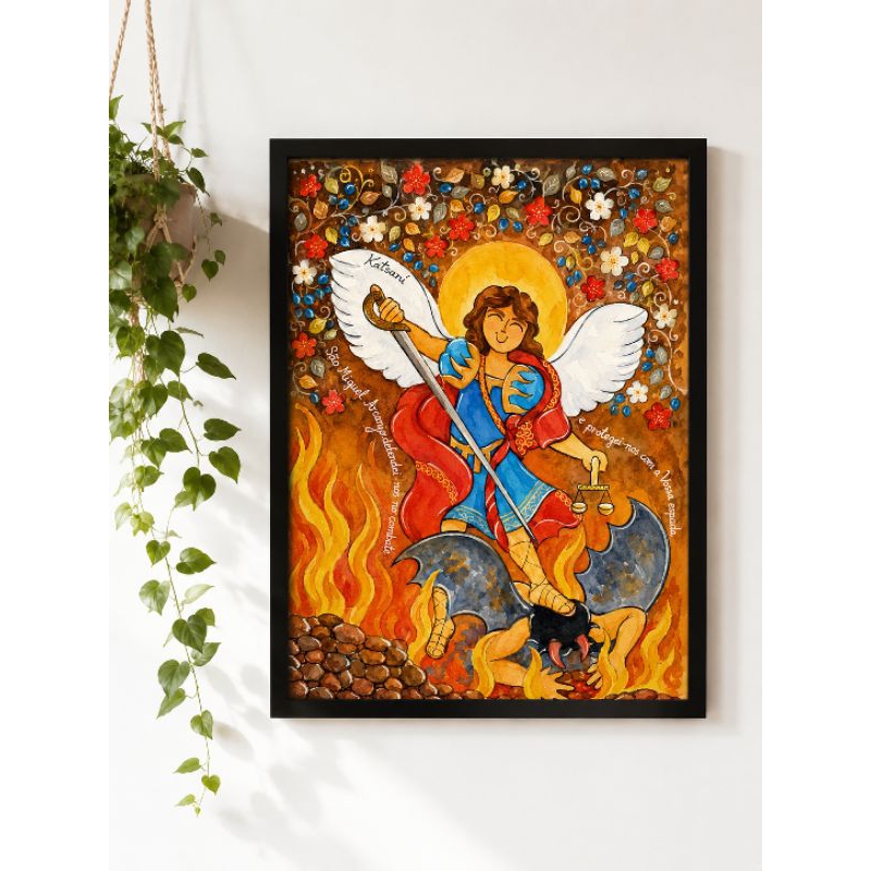 Quadro ( gravura ) Impressão Gráfica - São Miguel Arcanjo - Andreza Katsani