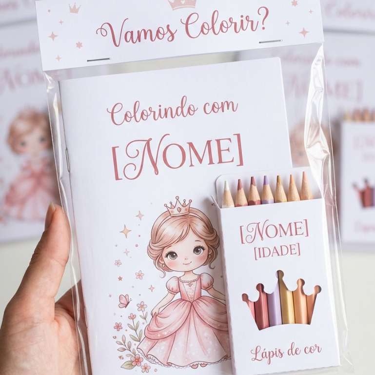 Kit Livrinho De Colorir Personalizado Com Mini Lápis Lembrancinha Infantil Festa Aniversário