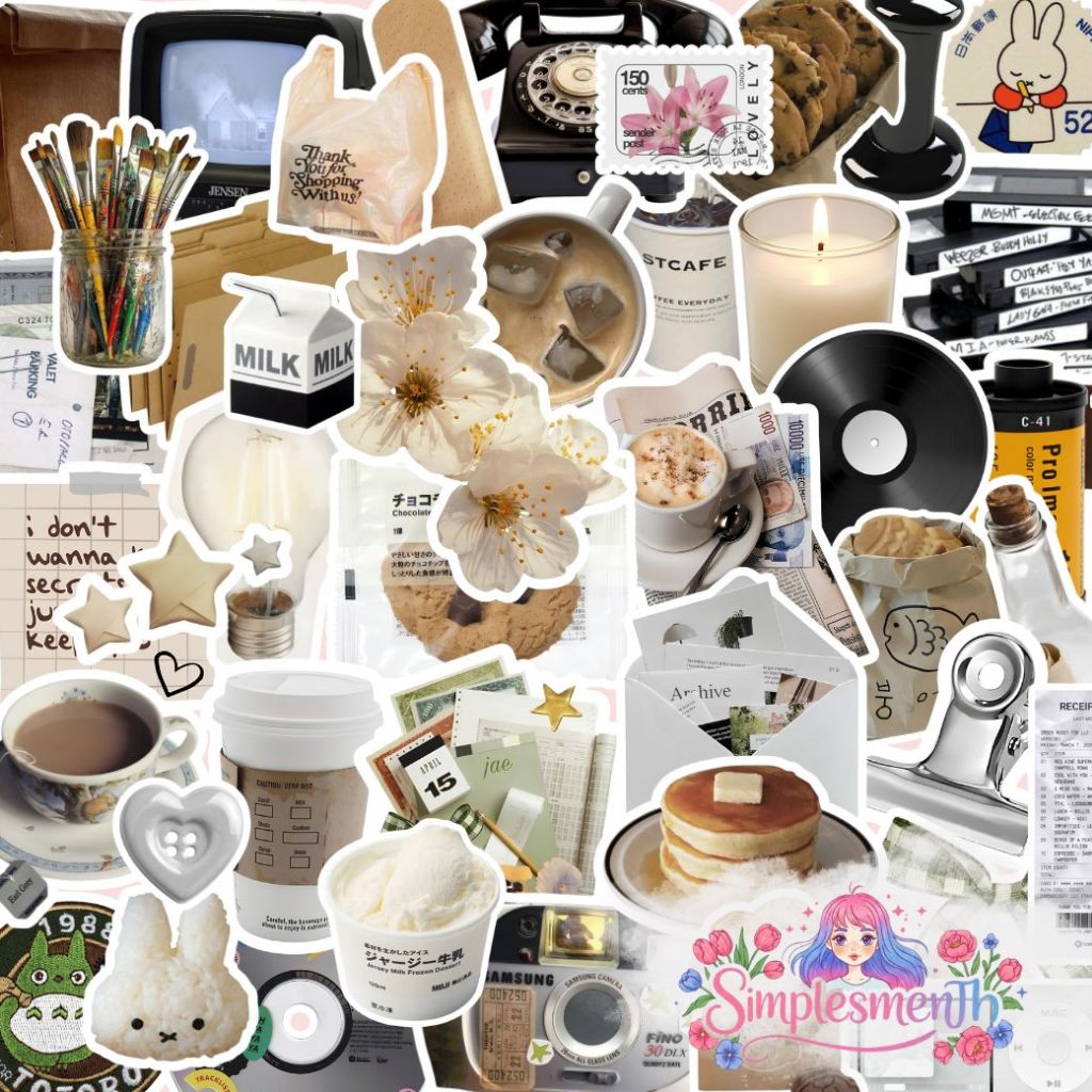 Adesivos Retrô Mood | Kit 42 Stickers Laminados para Kindle, Planner, Scrapbook e Journal