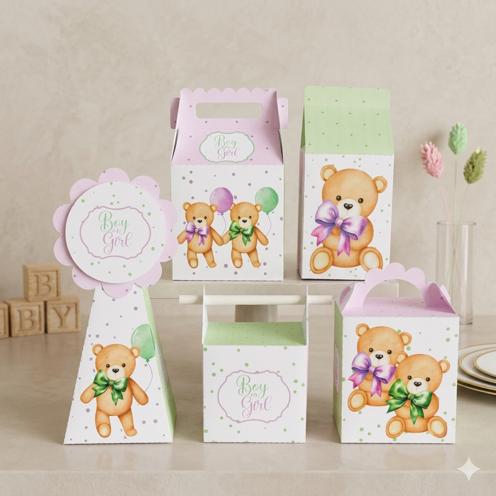 KIT FESTA Chá Revelação PRONTA ENTREGA LILAS E VERDE Personalizado pegue e Monte Lembrancinhas - Personalizadas CAIXINHA
