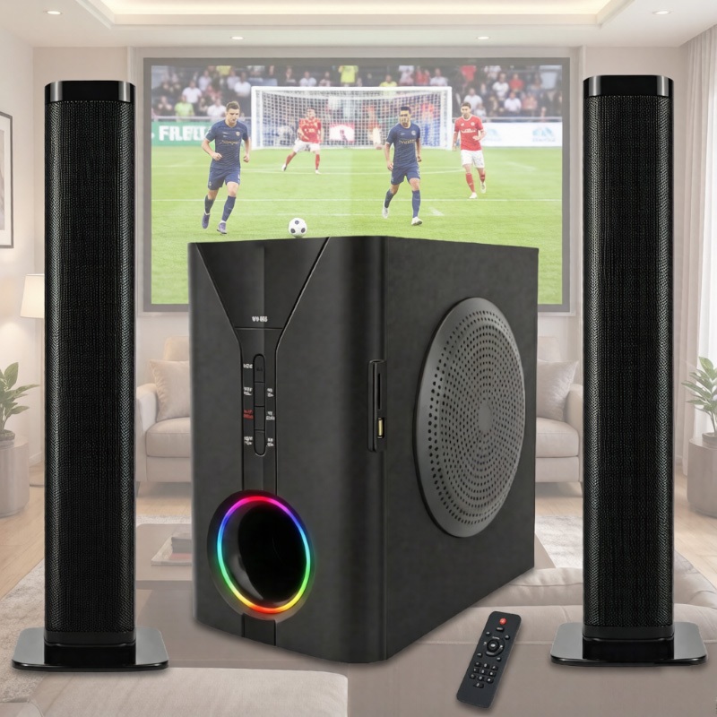 Alto-falante com projetor Sistema de Som 2.1 C/ Subwoofer 6.5" 400W, Bluetooth, USB/SD, Rádio FM, Luz RGB - Home Theater