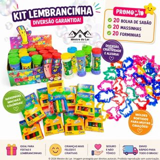 Kit 20 Cx Massinha de Modelar + 20 Bolha de Sabão + 20 Cortador Molde Festa Lembrancinha Infantil