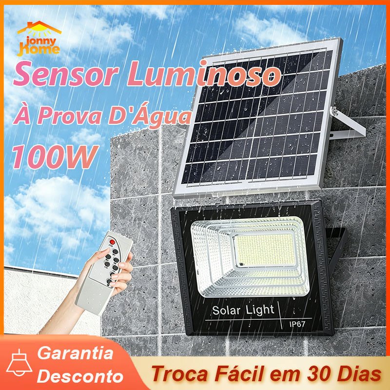 Luz Refletor Solar Placa 100w Holofote Led Prova Dágua- Iluminação Externa Eficiente e Sustentável