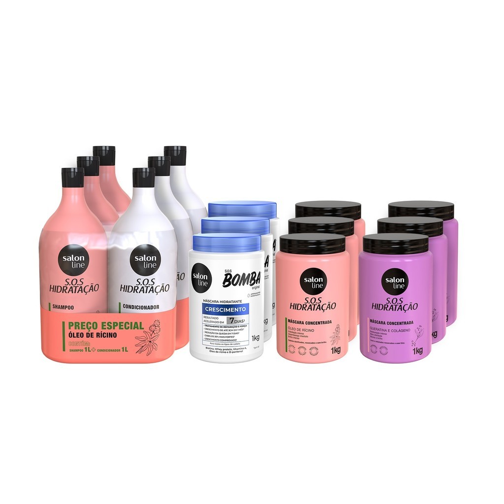 Combo Familia Cronograma capilar + Shampoo e Condicionador Turbinado 1L Salon Line