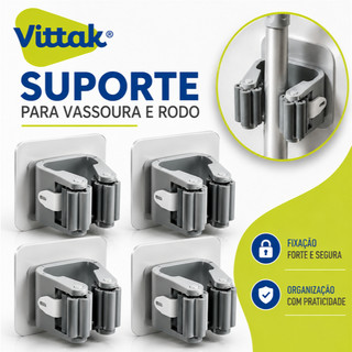Vittak Suporte Organizador de Vassoura Rodo Mop e Utensílios de Parede Gancho Multiuso Co…