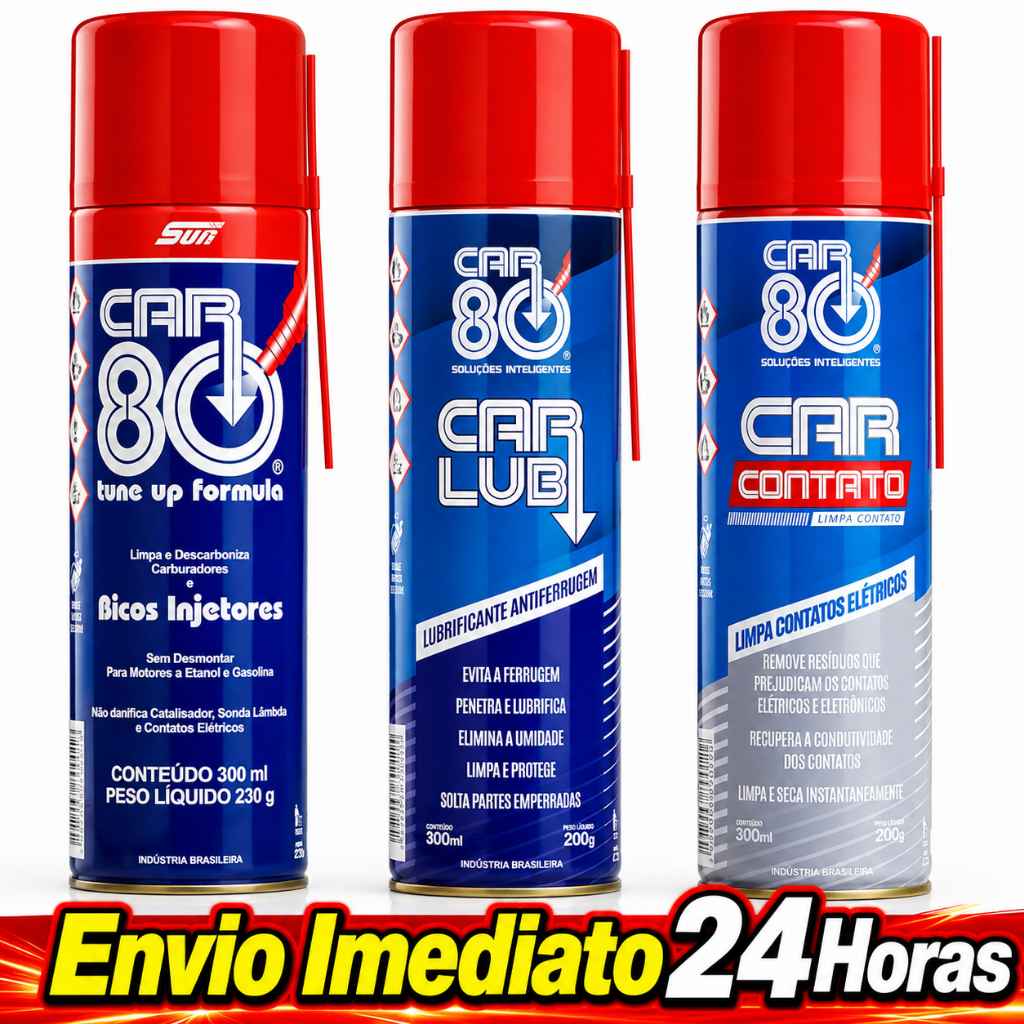 Kit Car80 Descarbonizante + Desengripante + Limpa Contato Car80 Carlub CarContato