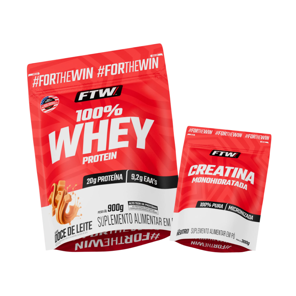Kit 100% Whey protein Refil 900g - FTW + Creatina Monohidratada 100% Pura Refil 300g - FTW