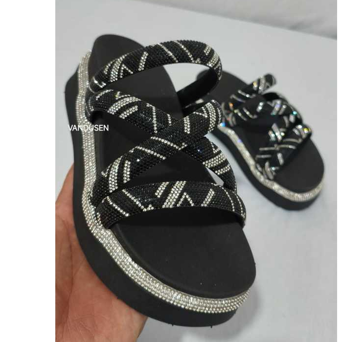 Sandalia Papete Feminino Birken Flatform Strass Auto Brilho Confortavel Lançamento