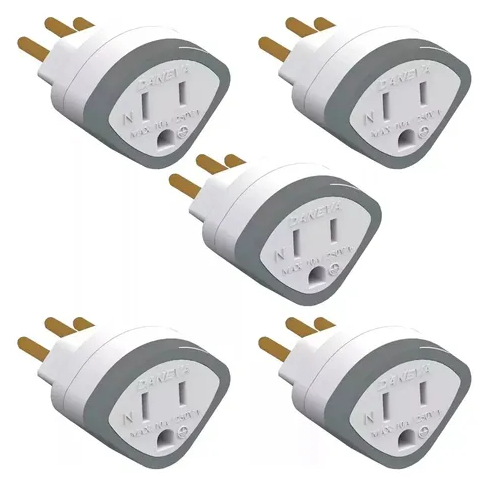 Kit Com 5 Adaptador De Tomada Tripolar 3 Pinos 10a Daneva Original Dn1630 Pino Chato Americana Para Pino Redondo Brasil